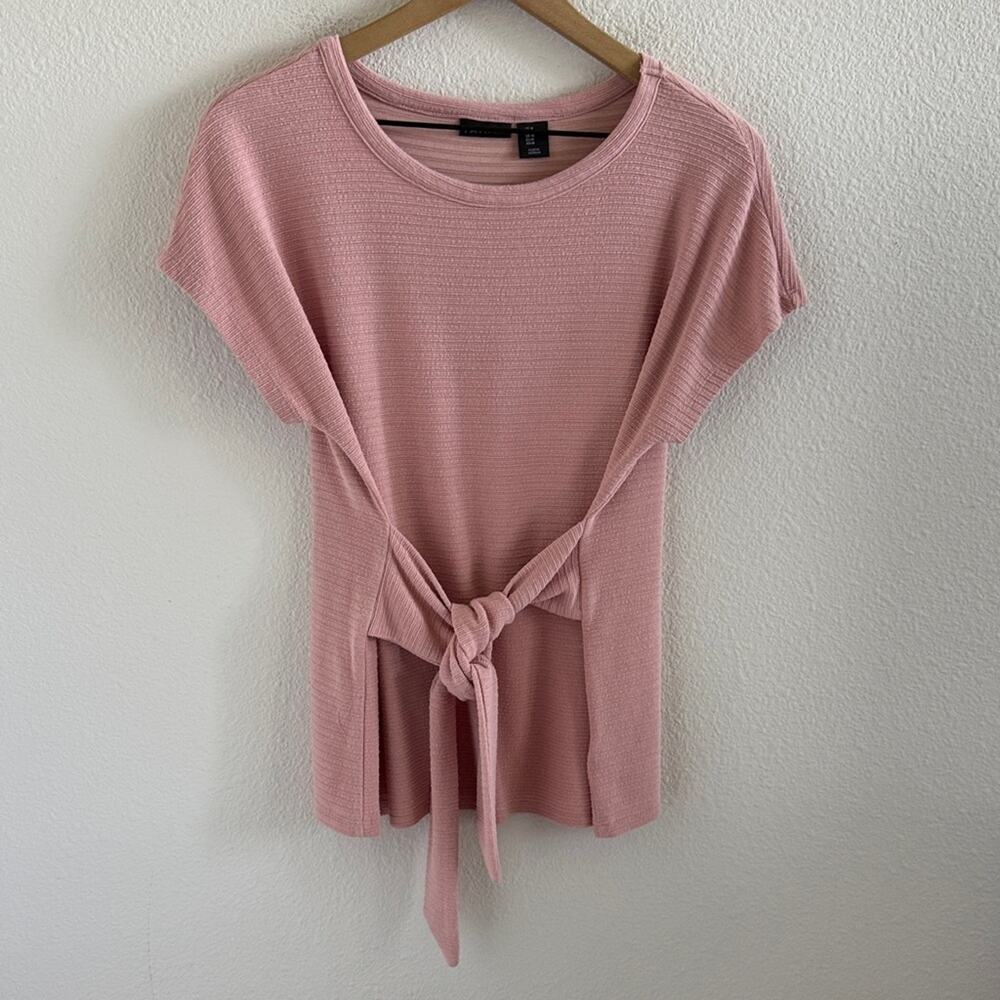 Tahari Blush Tie-Front Short Sleeve Top Knit Blouse Modest Medium